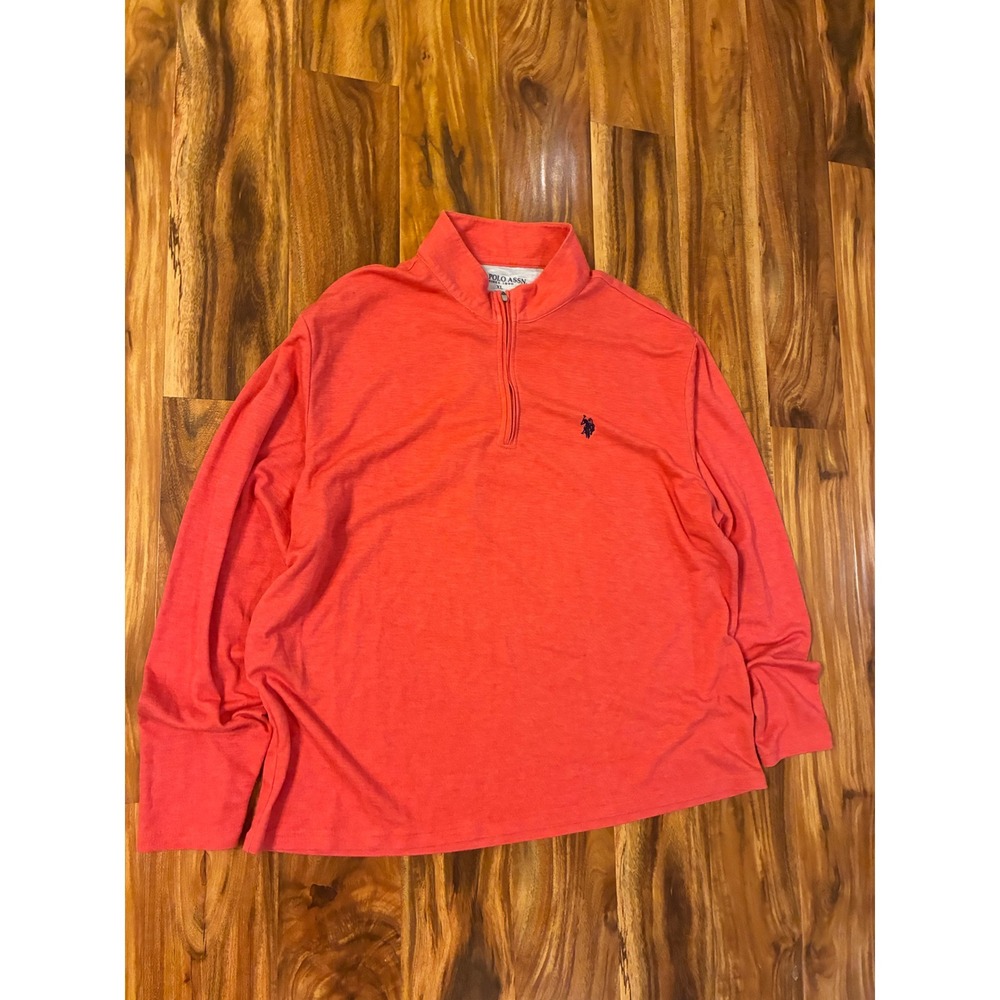 US Polo Assn Mens XL Quarter Zip Pullover Coral Orange Heathered Long Sleeve Top